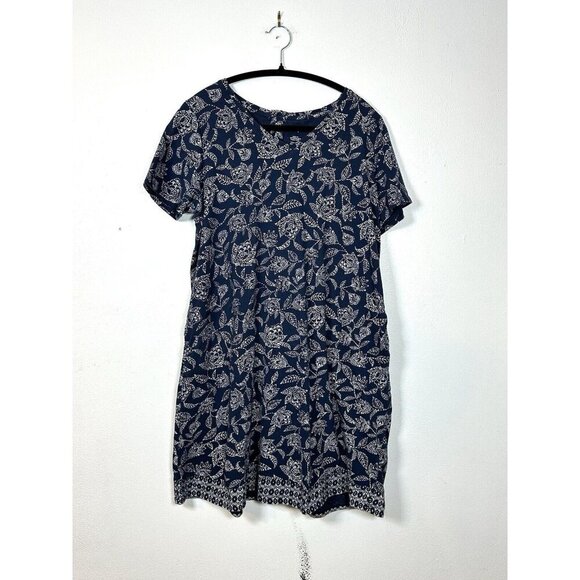 Pure‎ Jill button Back T Shirt Dress M Navy Floral Print Short Sleeve V Neck - Picture 1 of 13